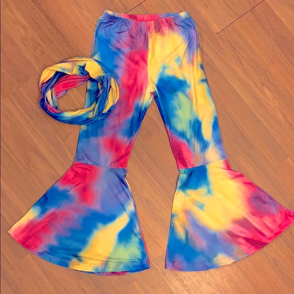 Tie-dye bell bottoms with matching scarf